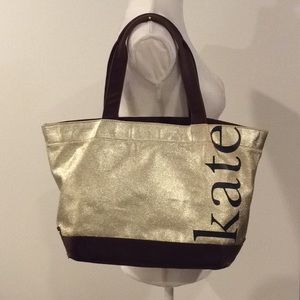 KATE SPADE NEW YORK CANVAS TOTE BAG BROWN/GOLD
